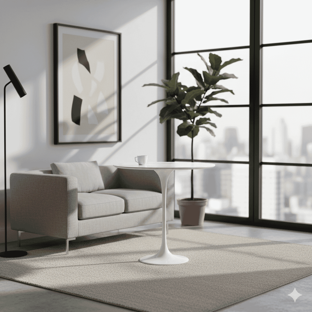 Pedestal Side Table Round With Liquid Laminated Top