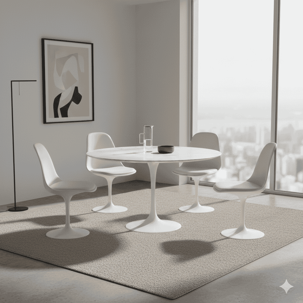 Pedestal Table Round With Quartz Top