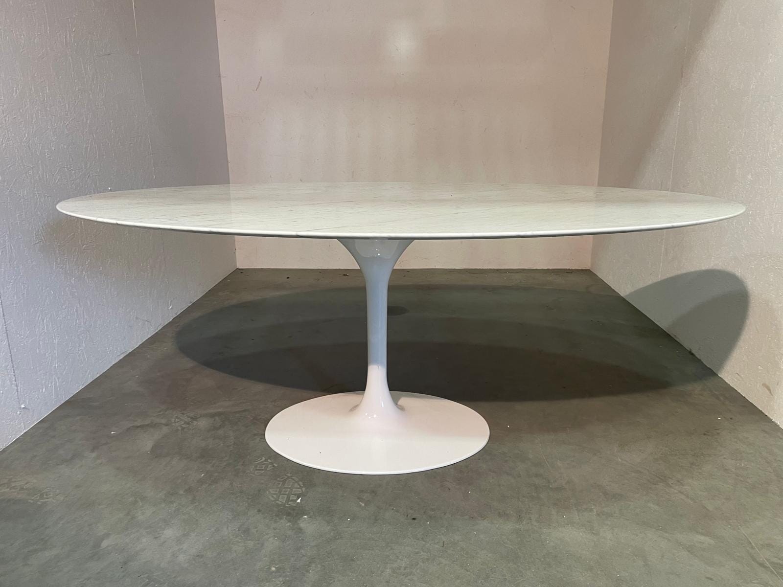 Pedestal Table Oval Carrara Marble Gloss 200x122cm