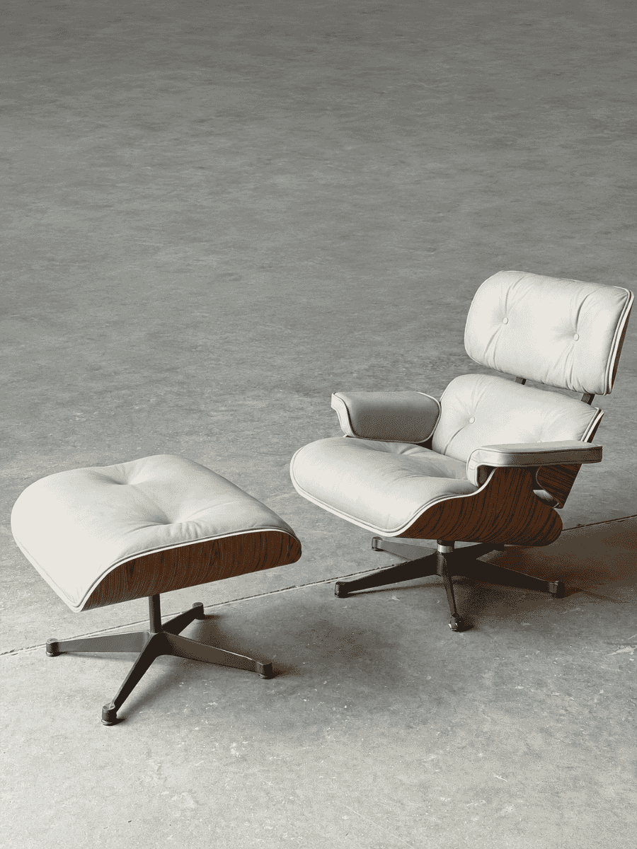 Lounge Chair And Ottoman Classic Version - Taupe Leather and Rosewood