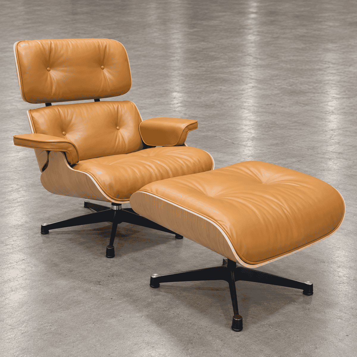 Lounge Chair And Ottoman Classic Version - Camel Tan Leather and Oak