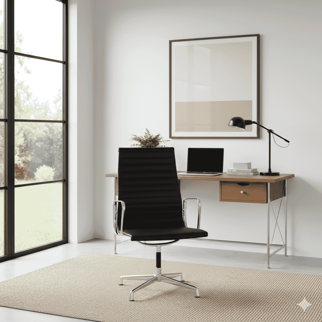 Eames Office Aluminium Chair EA 109 In Black Leather