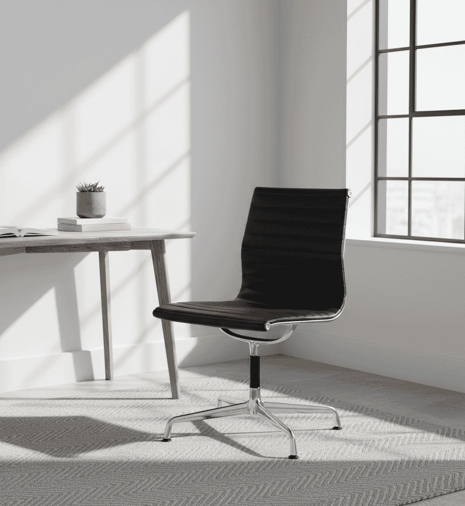 Eames Office Aluminium Chair EA 105 In Black Leather