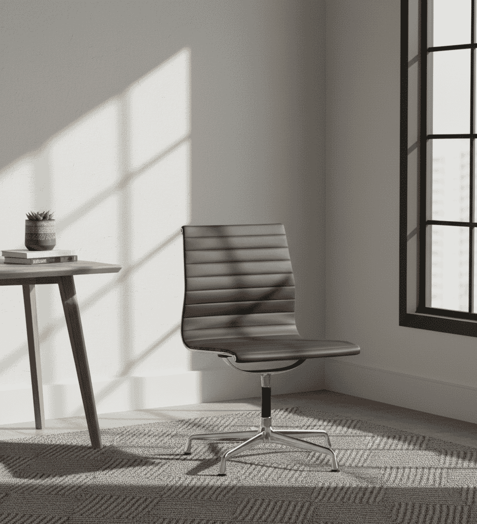 Eames Office Aluminium Chair EA 105 In Chocolate Brown Leather
