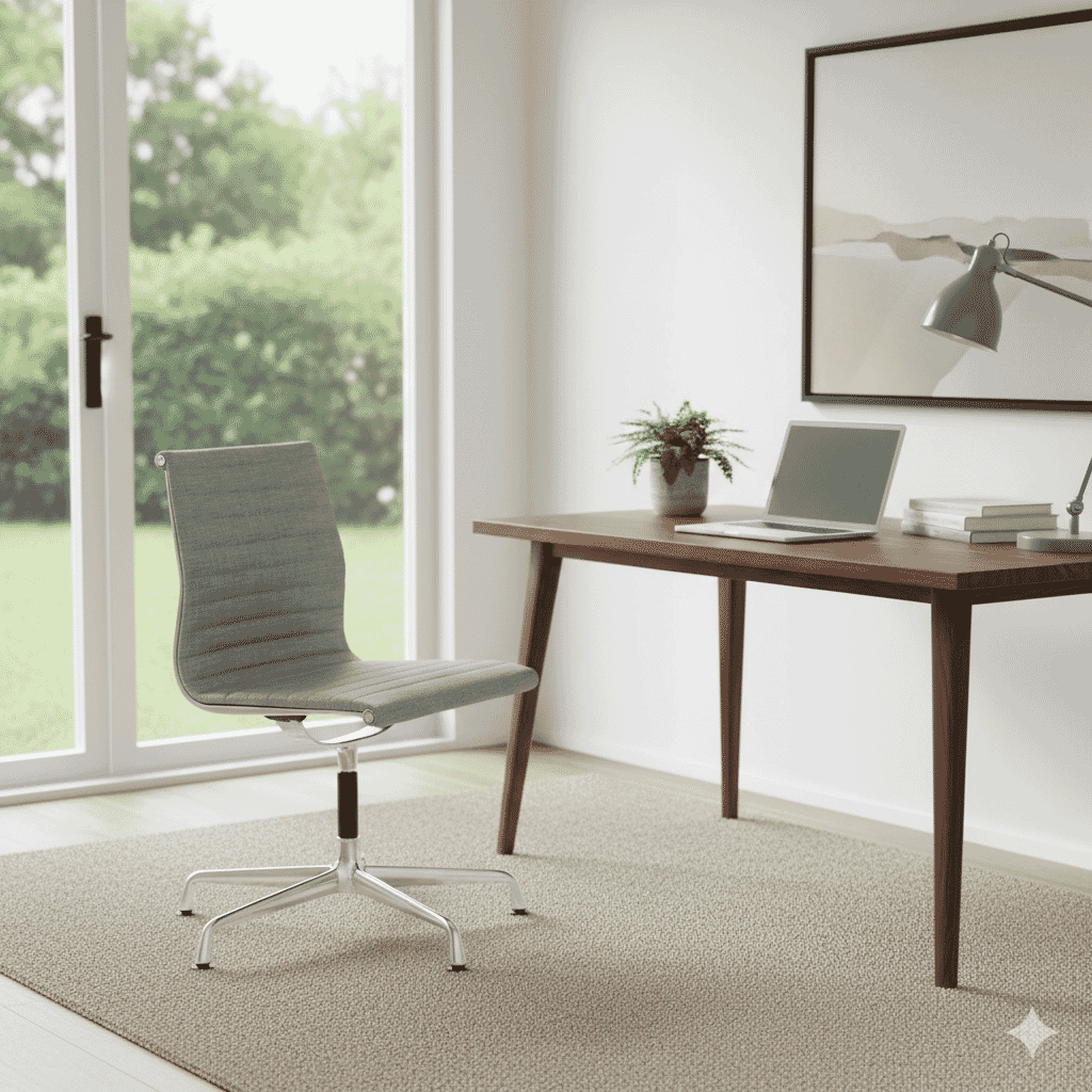 Eames Office Aluminium Chair EA 105 In Grey Cotton