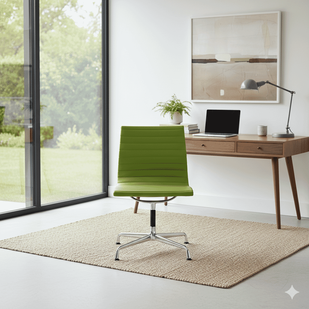 Eames Office Aluminium Chair EA 105 In Lime Green Leather