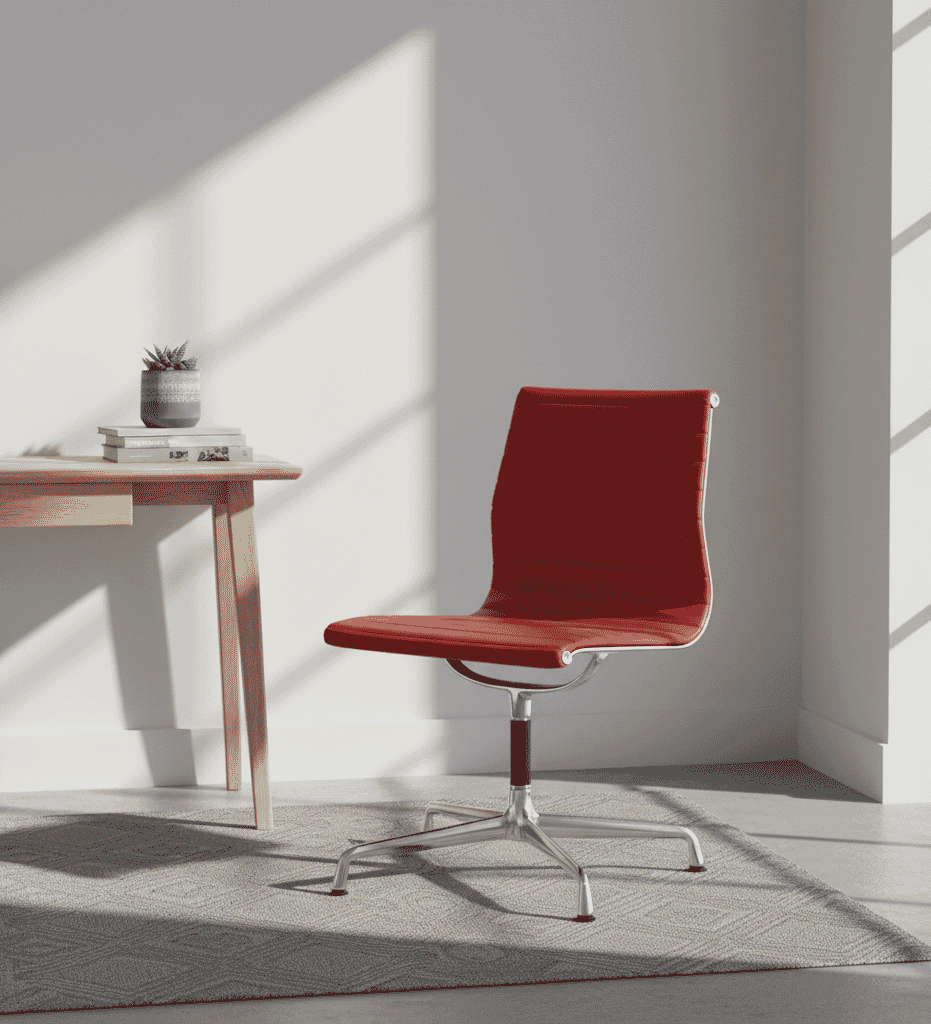 Eames Office Aluminium Chair EA 105 In Red Leather