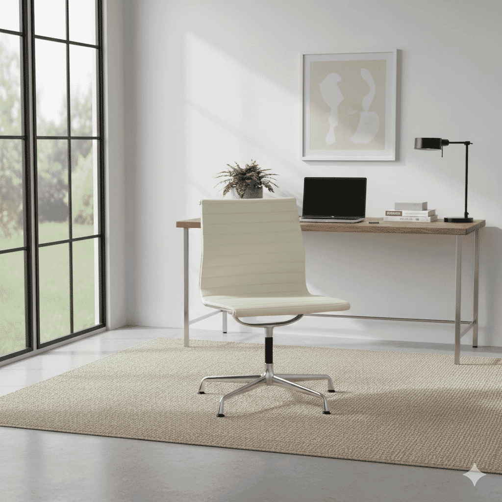 Eames Office Aluminium Chair EA 105 In White Leather