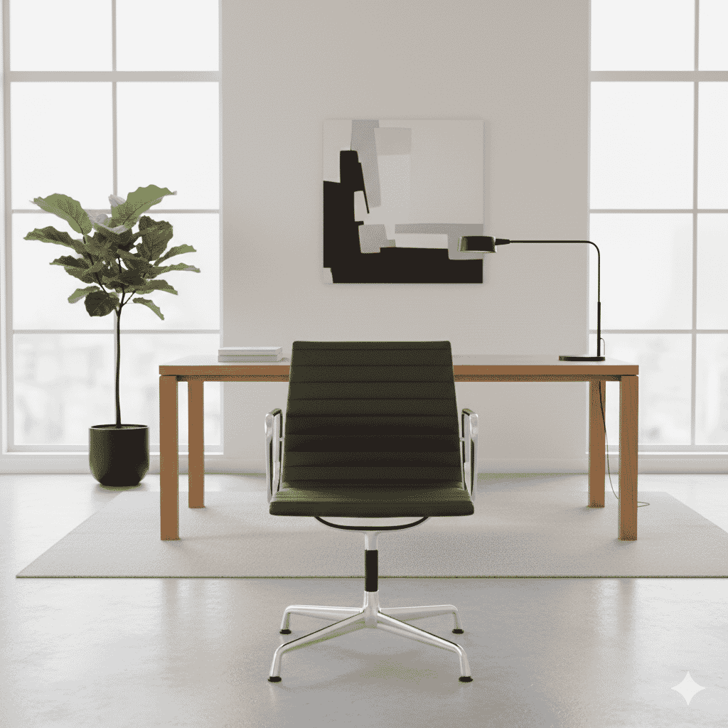 Eames Office Aluminium Chair EA 108 In Chocolate Brown Leather