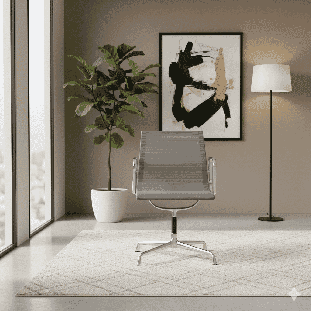 Eames Office Aluminium Chair EA 108 In Grey Mesh