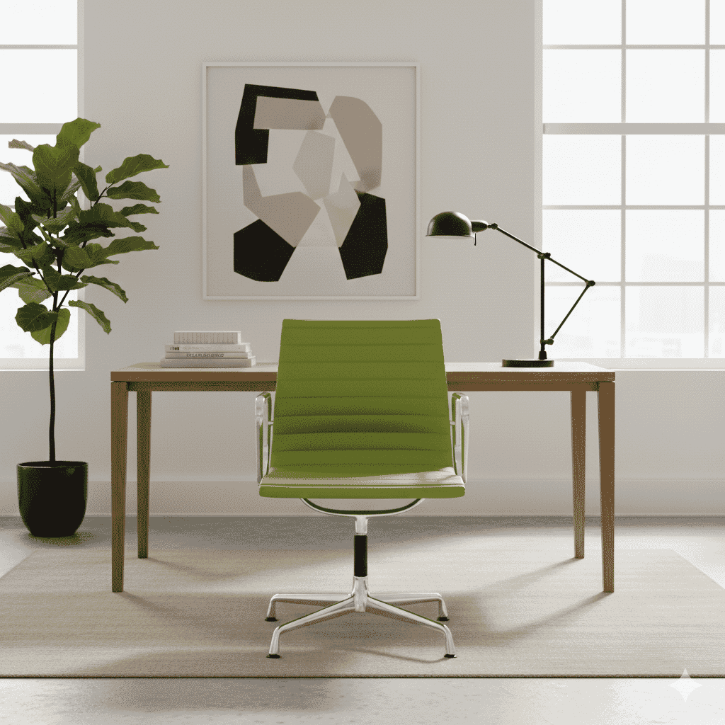 Eames Office Aluminium Chair EA 108 In Lime Green Leather