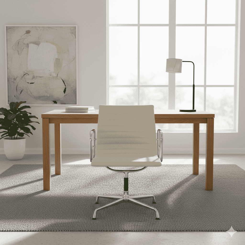 Eames Office Aluminium Chair EA 108 In Off White Leather