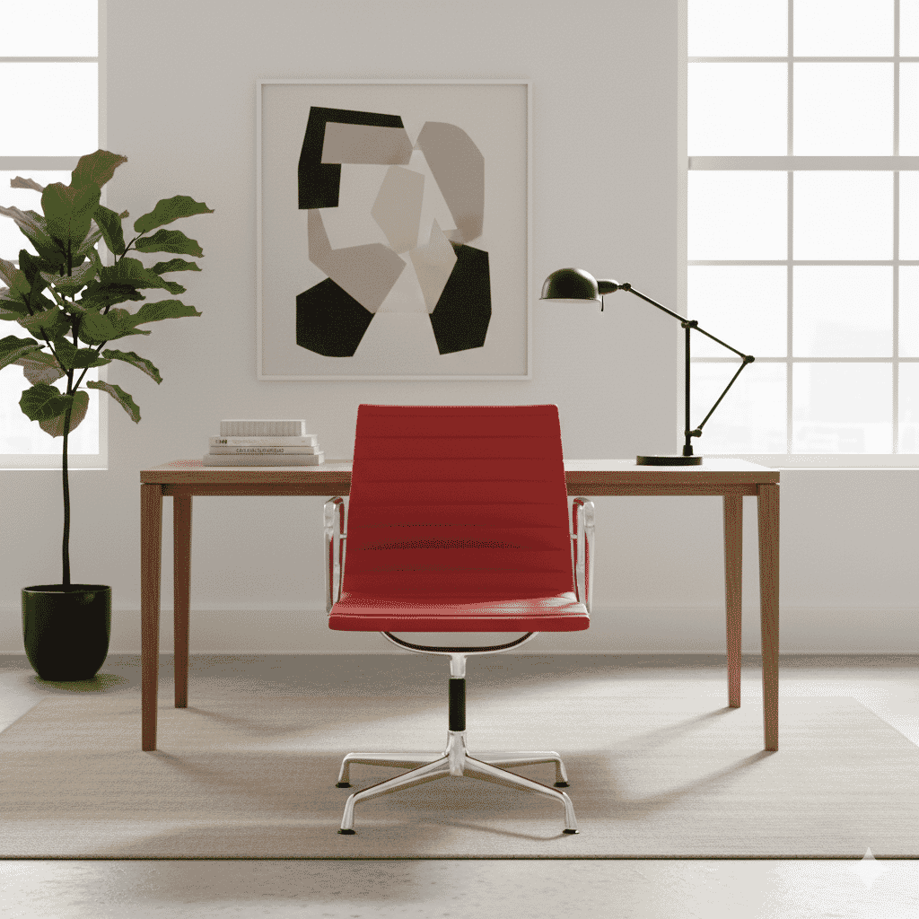 Eames Office Aluminium Chair EA 108 In Red Leather