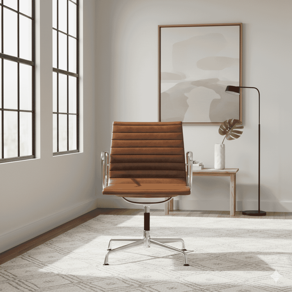 Eames Office Aluminium Chair EA 108 In Tan Leather
