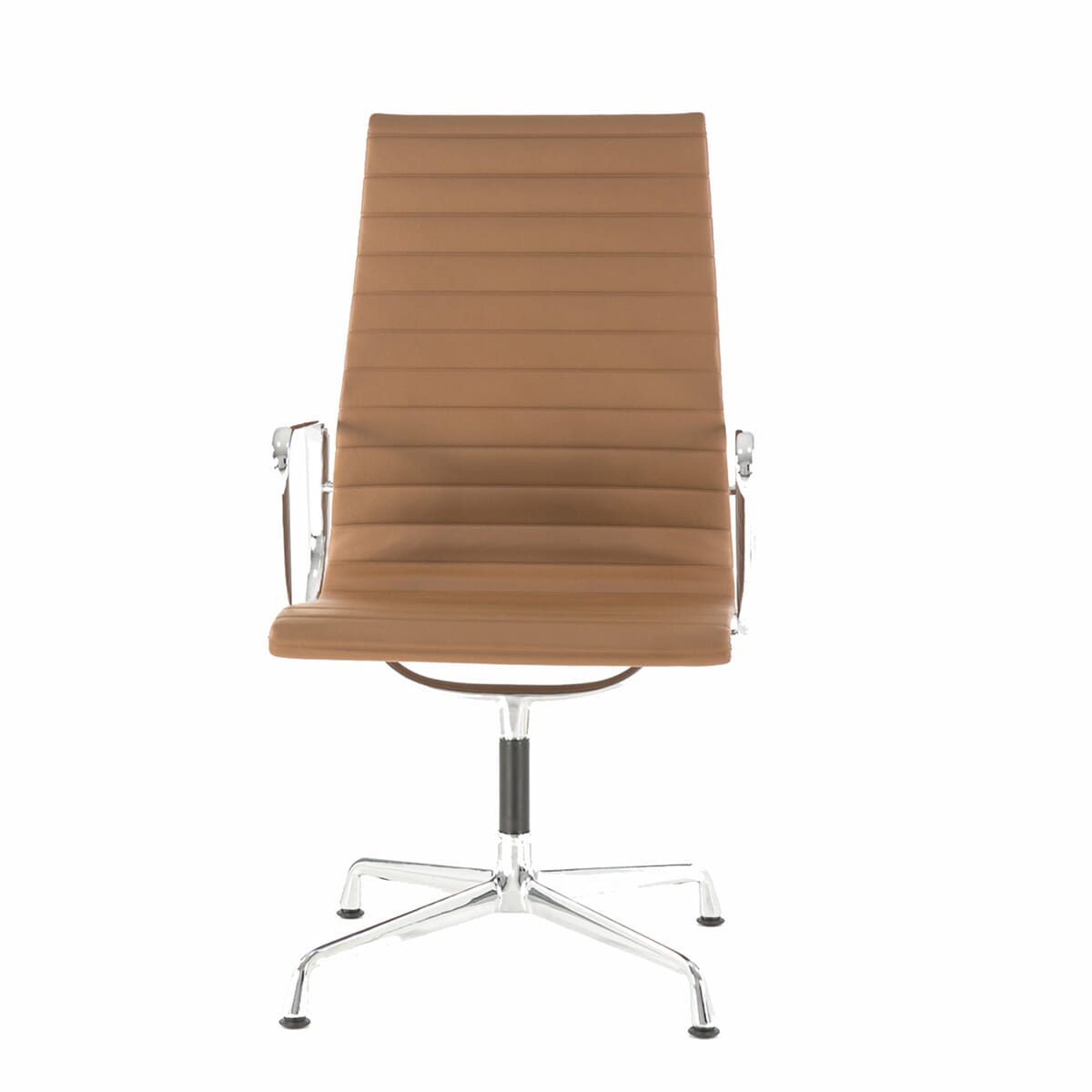 Eames Office Aluminium Chair EA 109 In Brown Leather