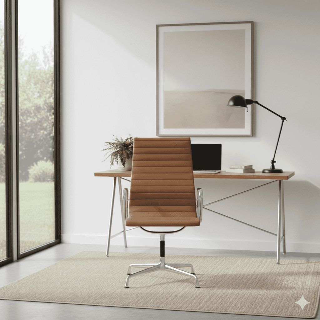 Eames Office Aluminium Chair EA 109 In Brown Leather