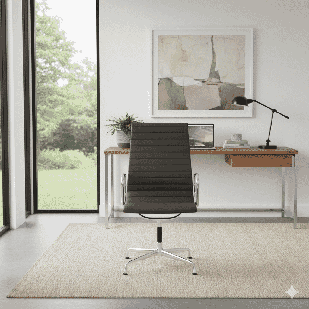 Eames Office Aluminium Chair EA 109 In Chocolate Brown Leather