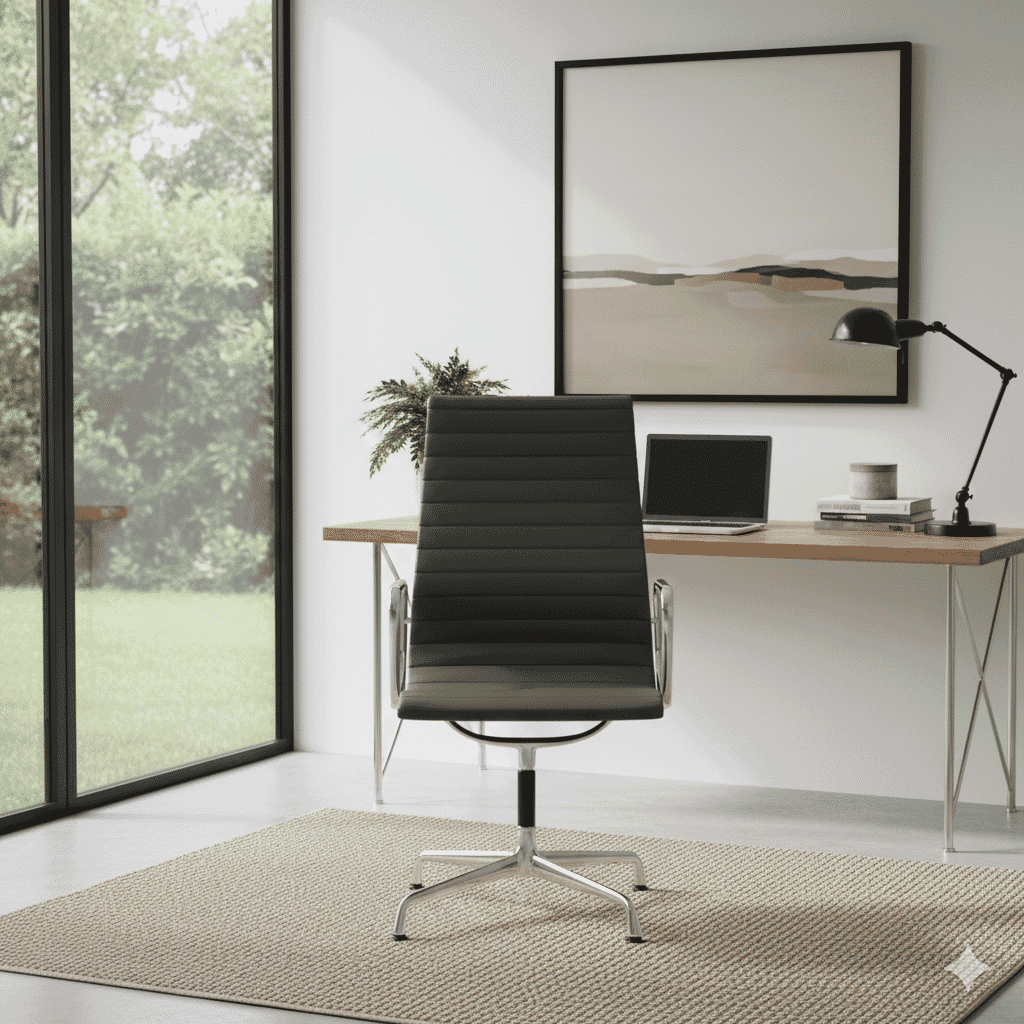 Eames Office Aluminium Chair EA 109 In k Grey Leather