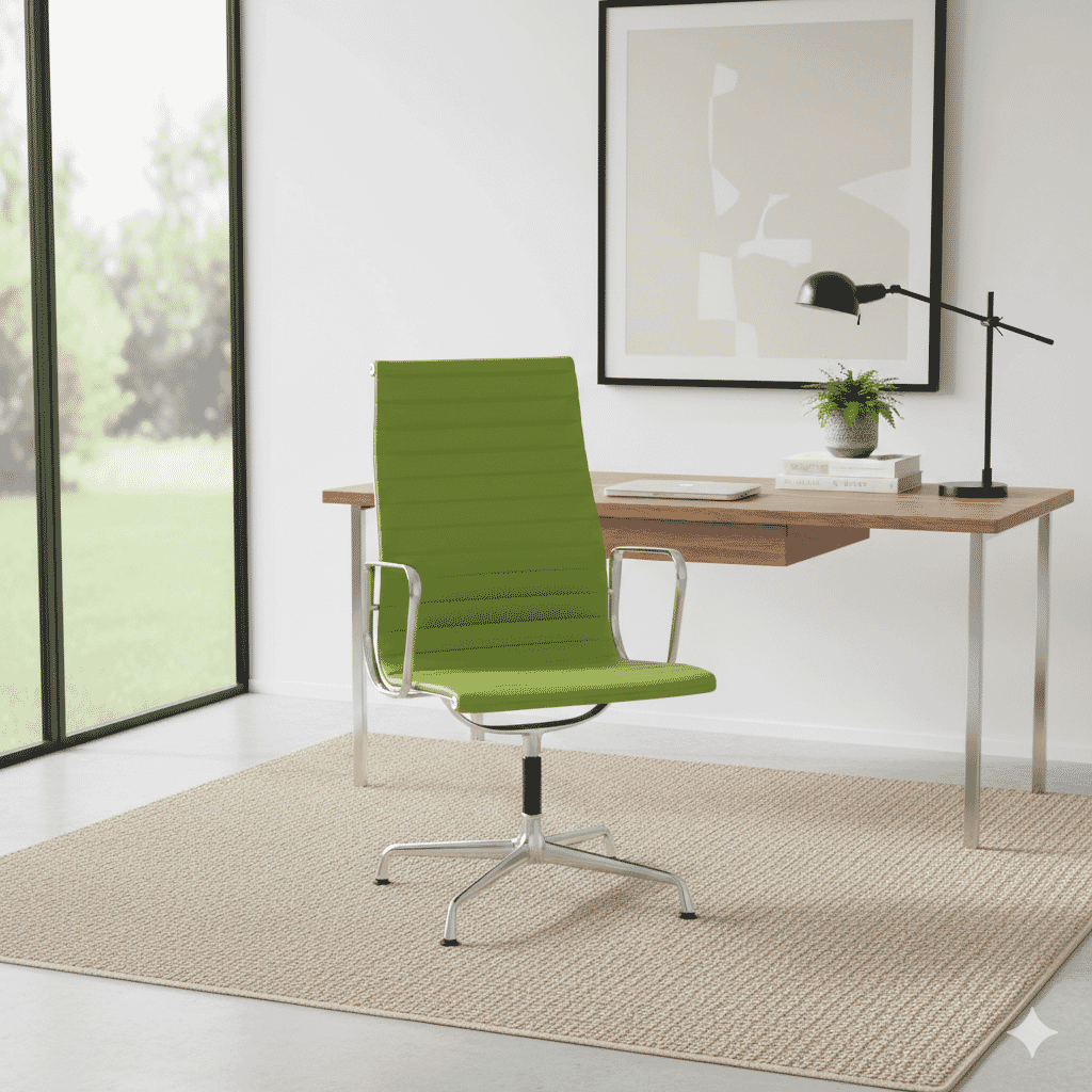 Eames Office Aluminium Chair EA 109 In Lime Green Leather