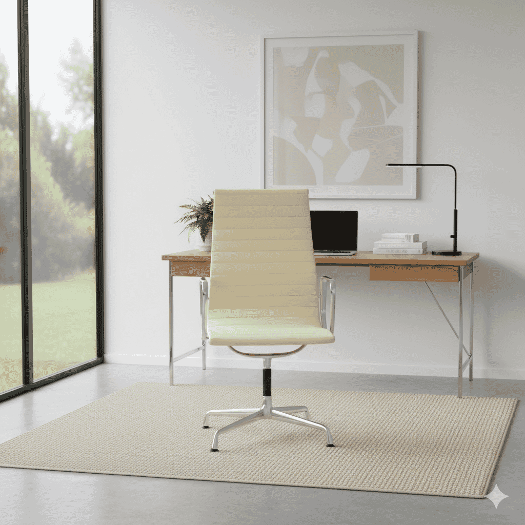 Eames Office Aluminium Chair EA 109 In Off White Leather