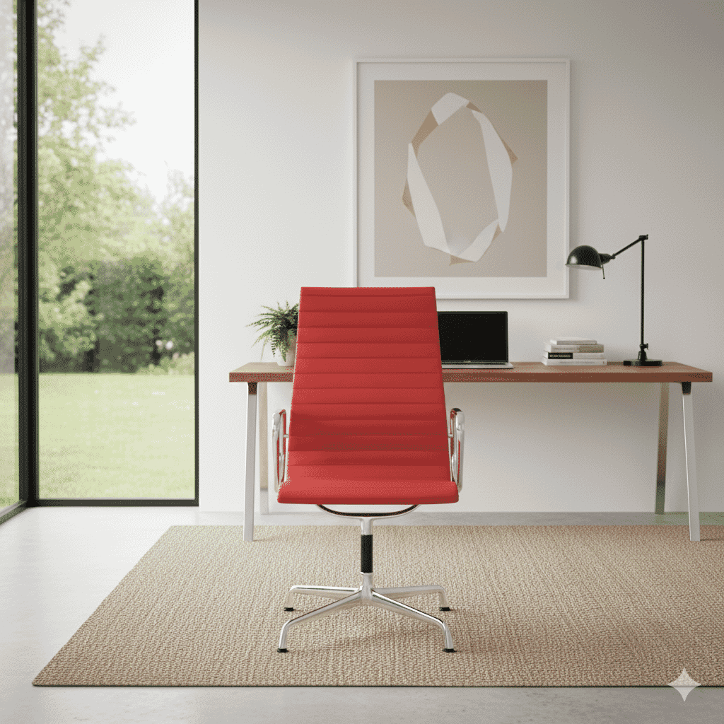 Eames Office Aluminium Chair EA 109 In Red Leather
