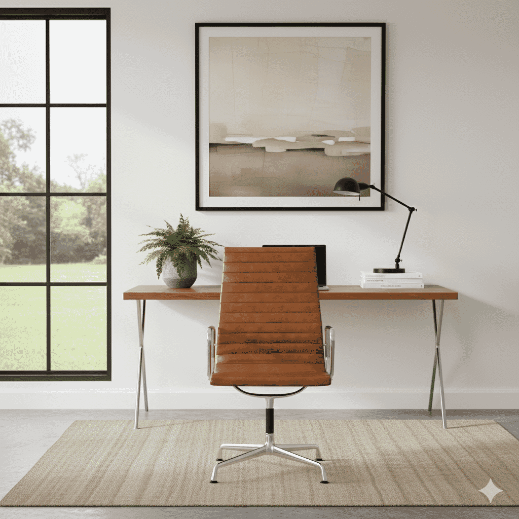 Eames Office Aluminium Chair EA 109 In Tan Leather