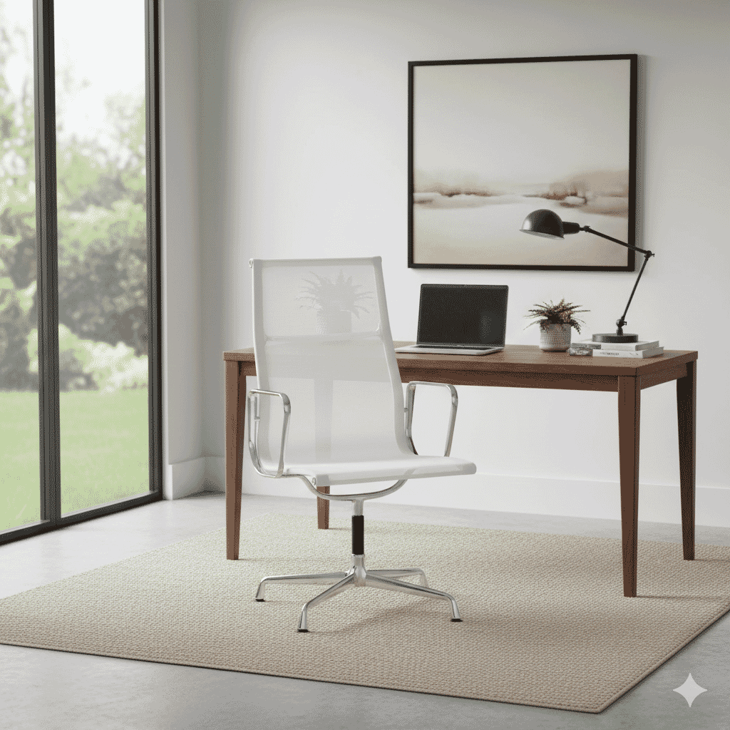 Eames Office Aluminium Chair EA 109 In White Mesh