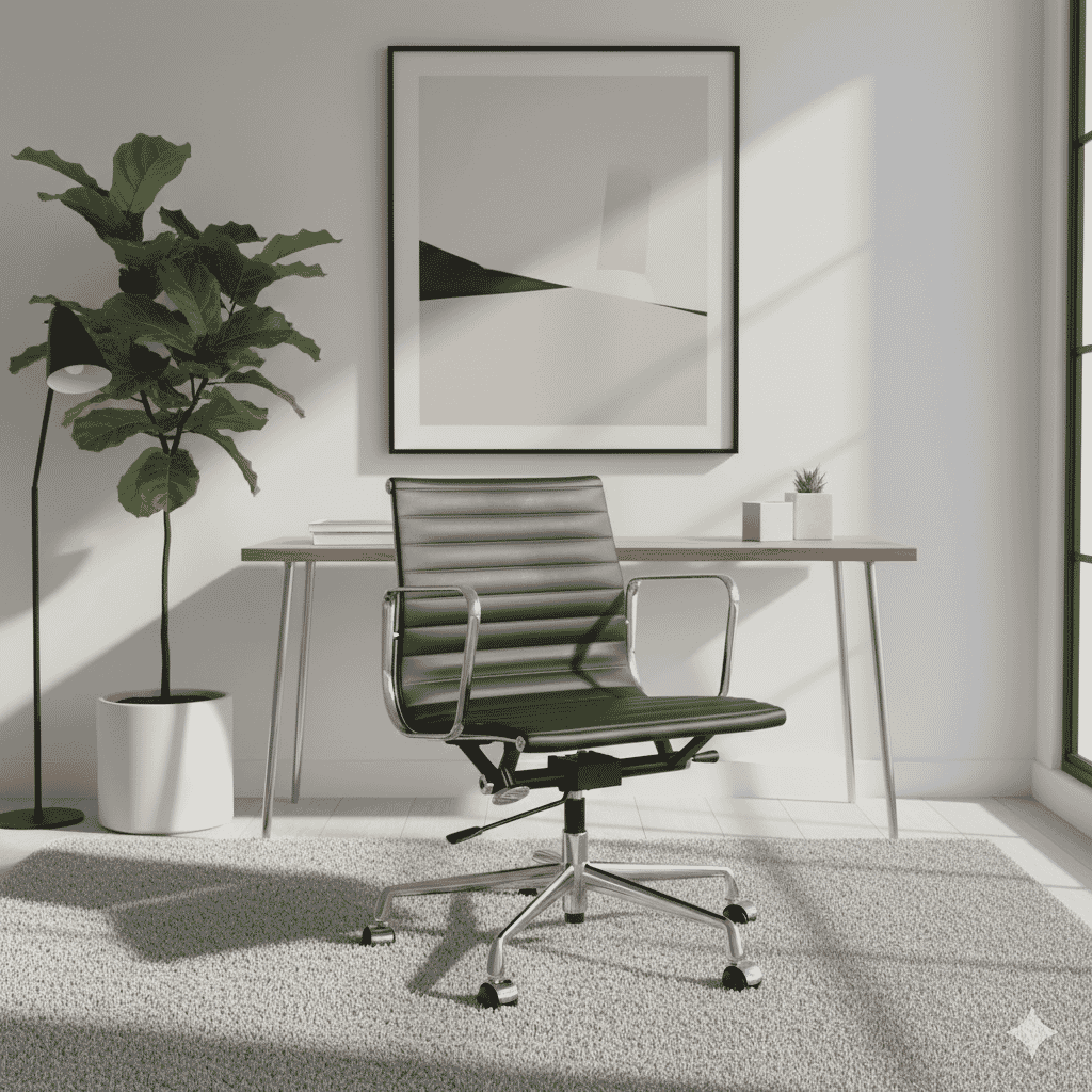 Eames Office Aluminium Chair EA 117 In Black Leather