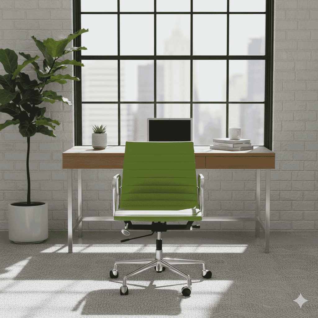Eames Office Aluminium Chair EA 117 In Lime Green Leather