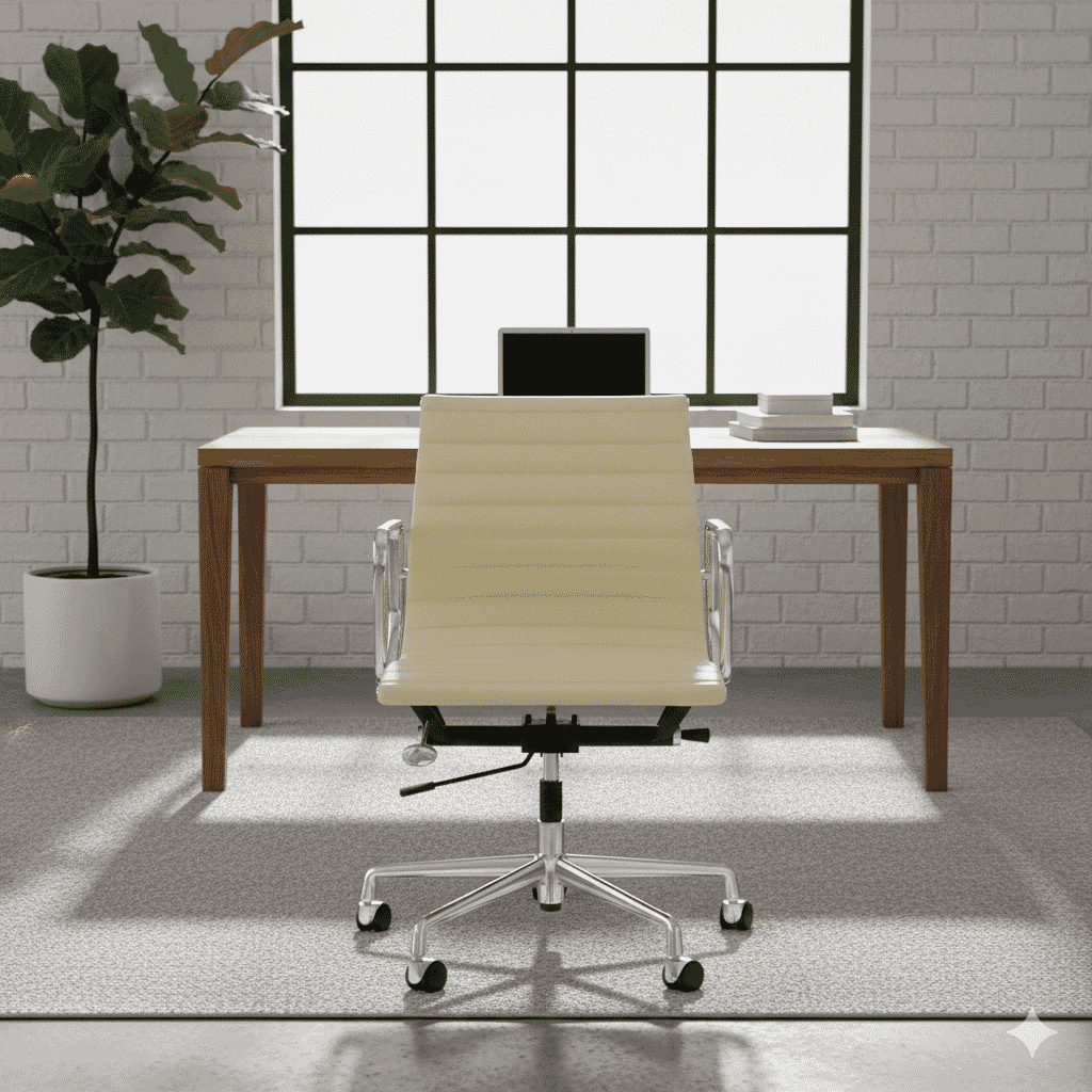 Eames Office Aluminium Chair EA 117 In Off White Leather