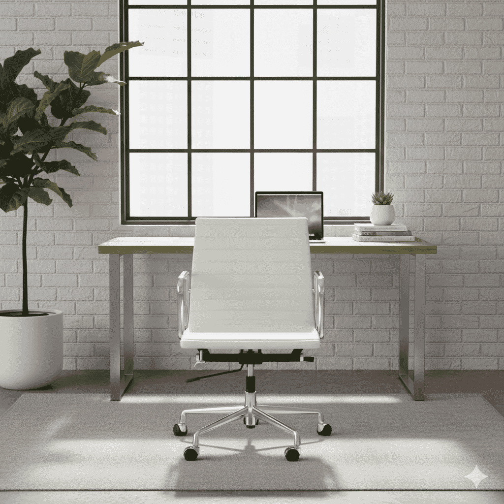Eames Office Aluminium Chair EA 117 In White Leather