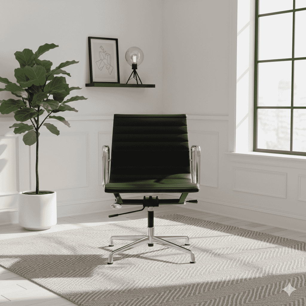 Eames Office AlumInium Chair EA 118 In Black Leather