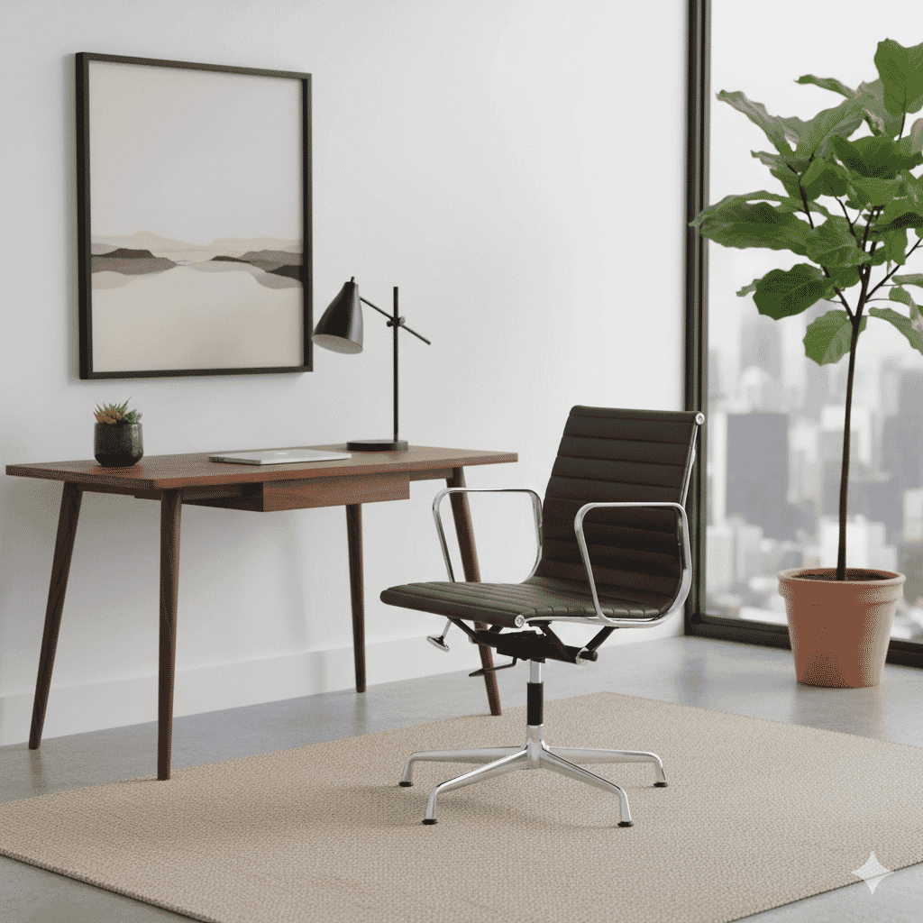 Eames Office AlumInium Chair EA 118 In Chocolate Brown Leather
