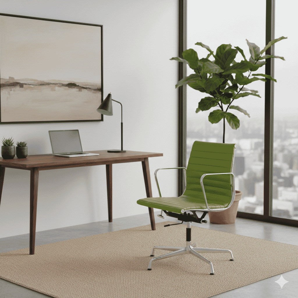 Eames Office AlumInium Chair EA 118 In Lime Green Leather