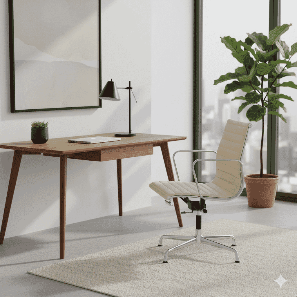 Eames Office AlumInium Chair EA 118 In Off White Leather