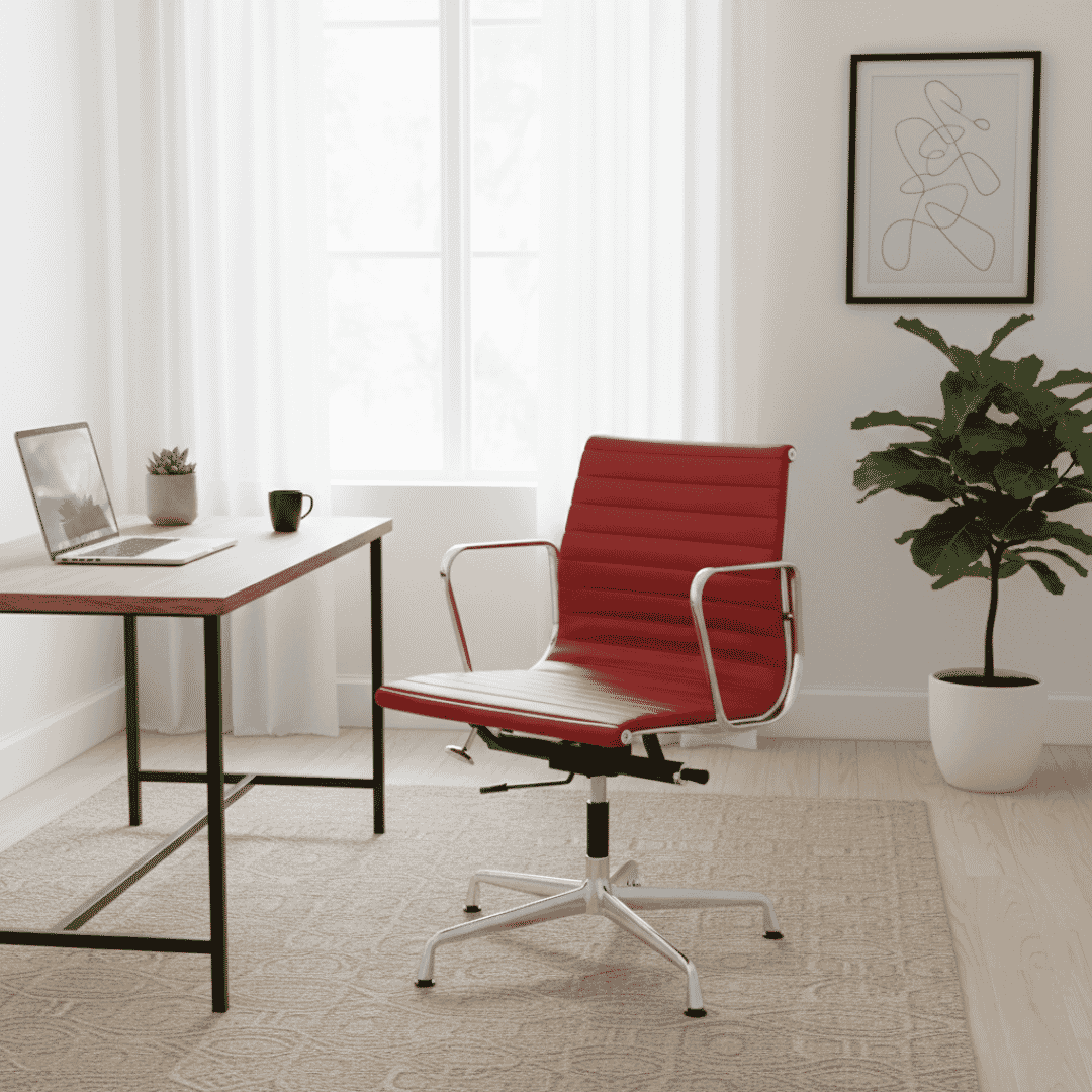 Eames Office AlumInium Chair EA 118 In Red Leather