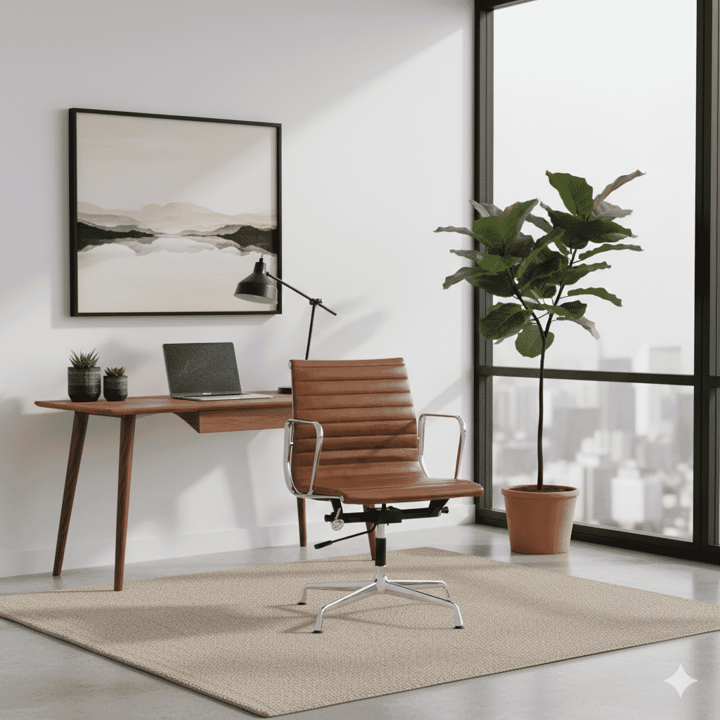 Eames Office AlumInium Chair EA 118 In Tan Leather
