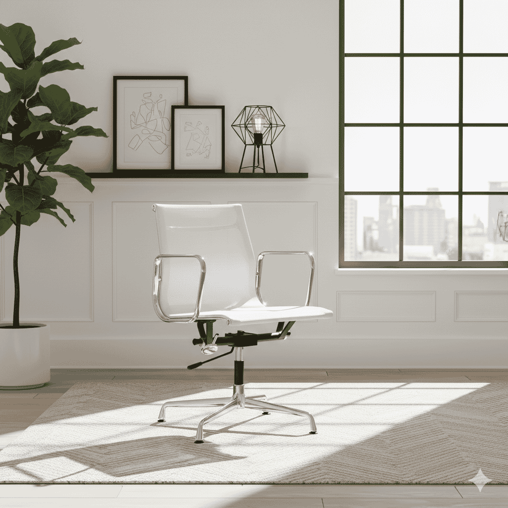 Eames Office AlumInium Chair EA 118 In White Mesh