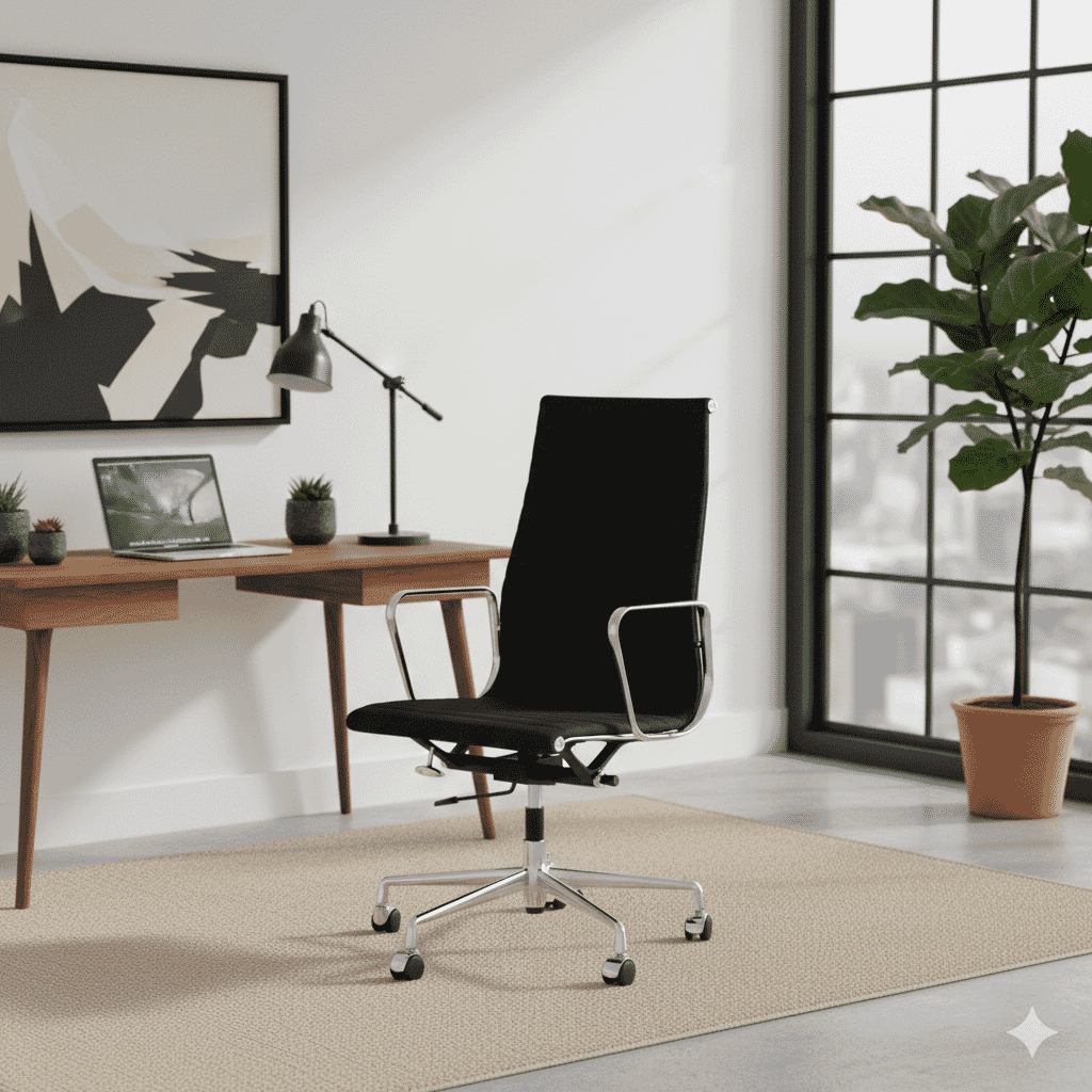 Eames Office AlumInium Chair EA 119 In Black Cotton