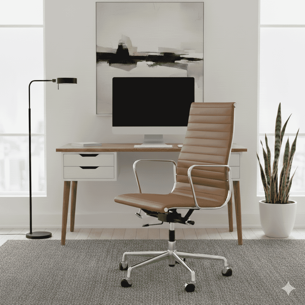 Eames Office AlumInium Chair EA 119 In Brown Leather