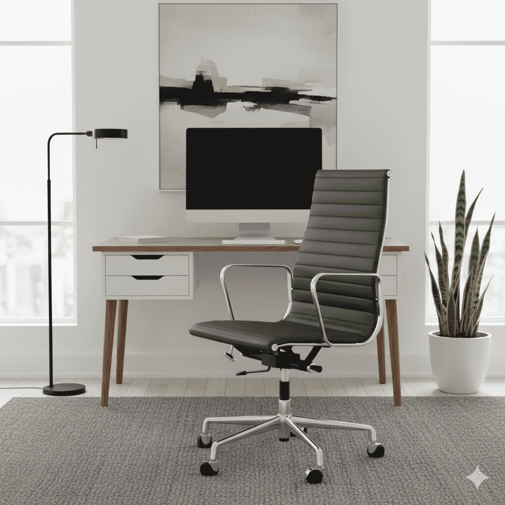 Eames Office AlumInium Chair EA 119 In Chocolate Brown Leather