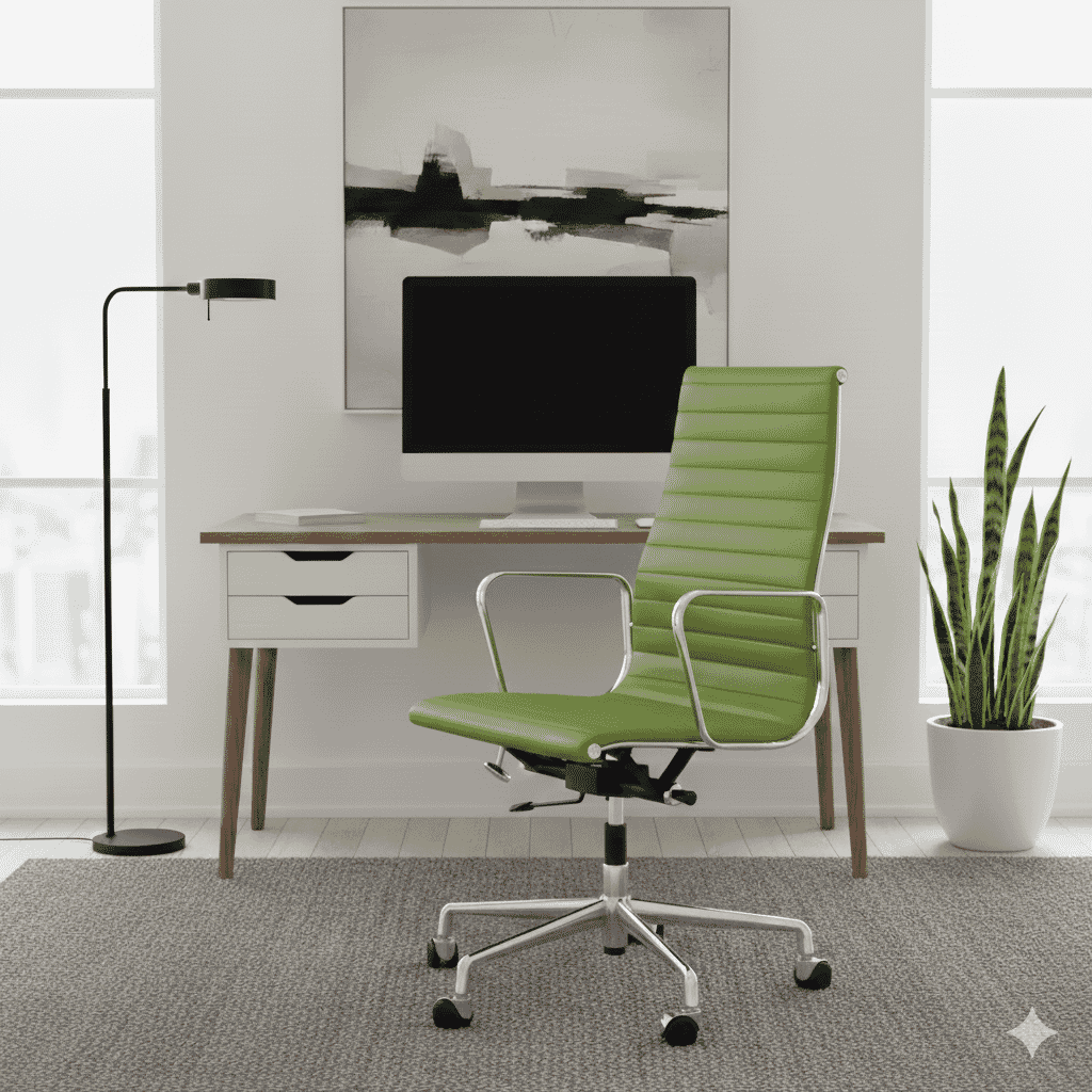 Eames Office AlumInium Chair EA 119 In Lime Green Leather