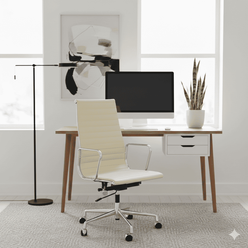 Eames Office AlumInium Chair EA 119 In Off White Leather