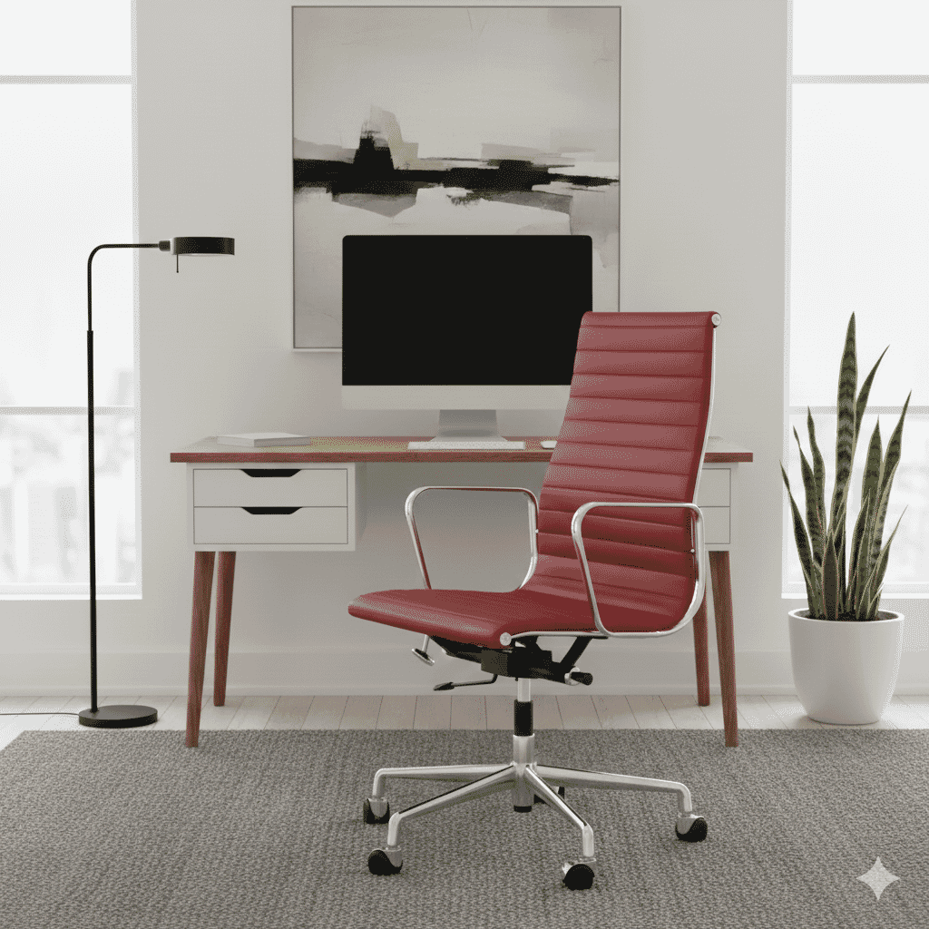Eames Office AlumInium Chair EA 119 In Red Leather