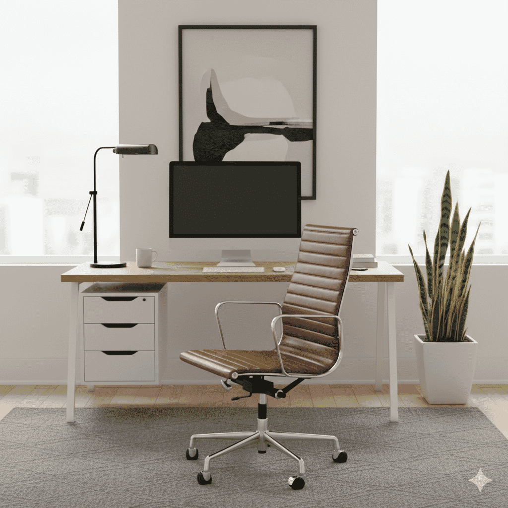 Eames Office AlumInium Chair EA 119 In Tan Leather