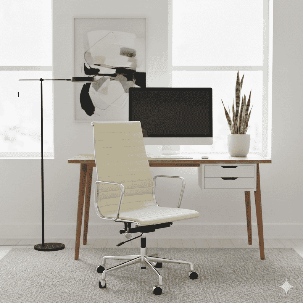 Eames Office AlumInium Chair EA 119 In White Leather