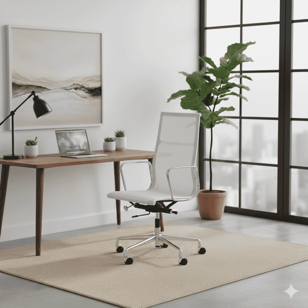 Eames Office AlumInium Chair EA 119 In White Mesh