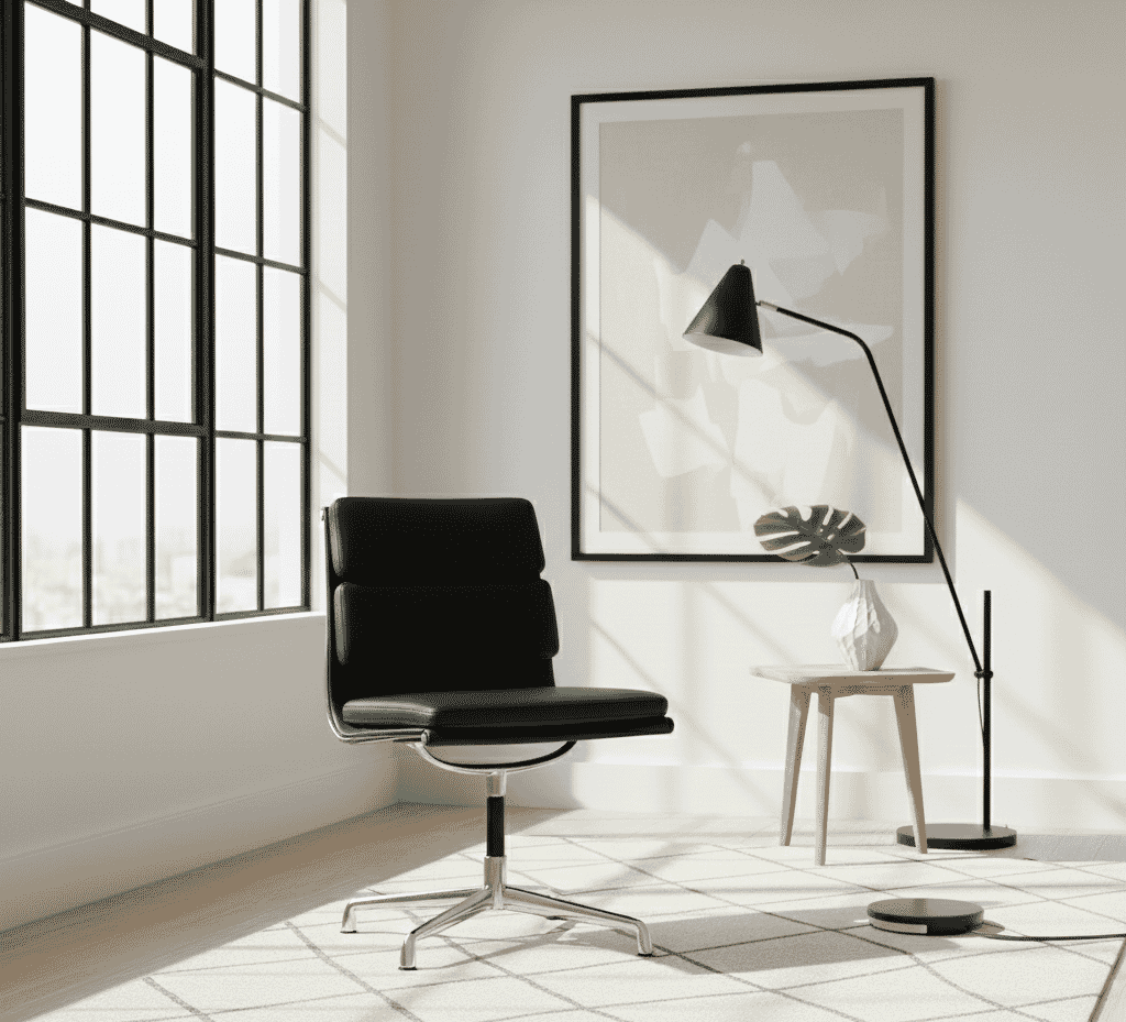 Eames Office Soft Pad Chair EA 207 In Black Leather