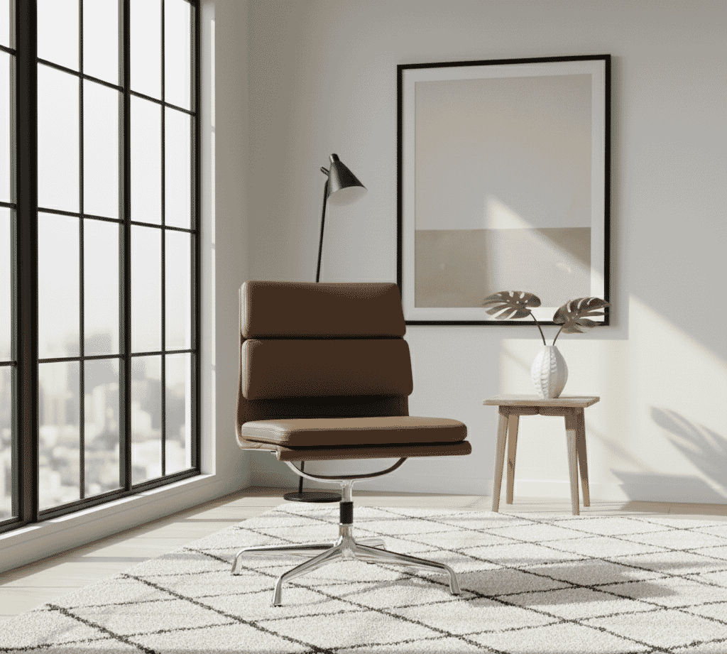 Eames Office Soft Pad Chair EA 207 In Brown Leather