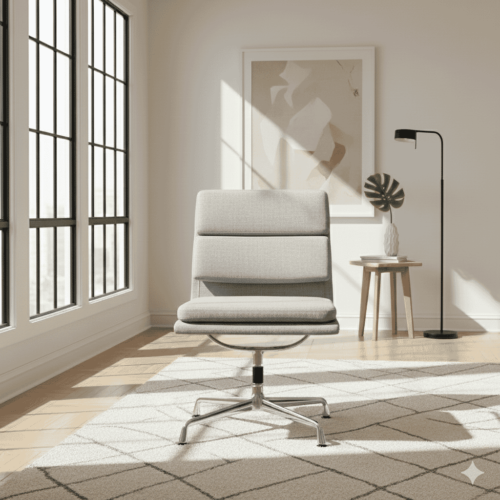 Eames Office Soft Pad Chair EA 207 In Light Grey Cotton